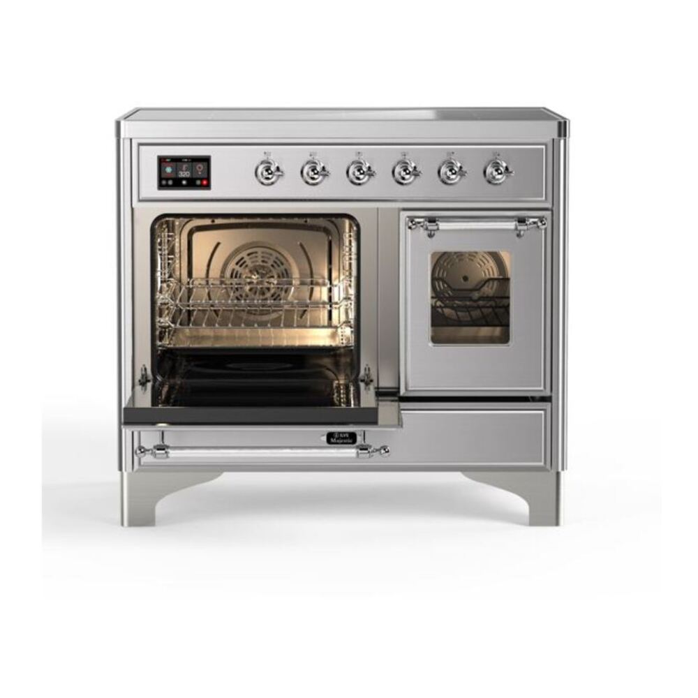 ILVE UMDI10NS3SSC Majestic II 40 inch Induction Range with 6 Elements, Booster Function, Bridge Control, Residual Heat Indicator (Triple Glass Door, Stainless Steel, Chrome) 7 ILVE_UMDI10NS3SSC_Majestic_II_40"_Induction_Range_left_oven