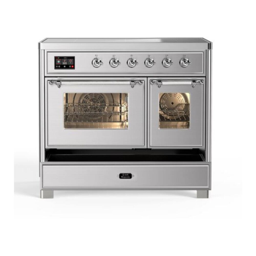 ILVE UMDI10NS3SSC Majestic II 40 inch Induction Range with 6 Elements, Booster Function, Bridge Control, Residual Heat Indicator (Triple Glass Door, Stainless Steel, Chrome) 9 ILVE_UMDI10NS3SSC_Majestic_II_40"_Induction_Range_drawer_opened