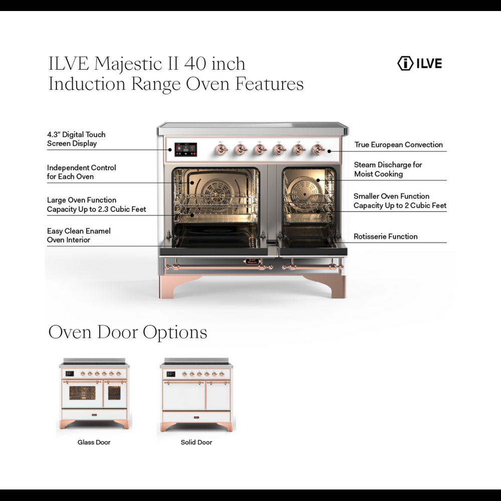 ILVE UMDI10NS3SSC Majestic II 40 inch Induction Range with 6 Elements, Booster Function, Bridge Control, Residual Heat Indicator (Triple Glass Door, Stainless Steel, Chrome) 3 ILVE UMDI10F oven features
