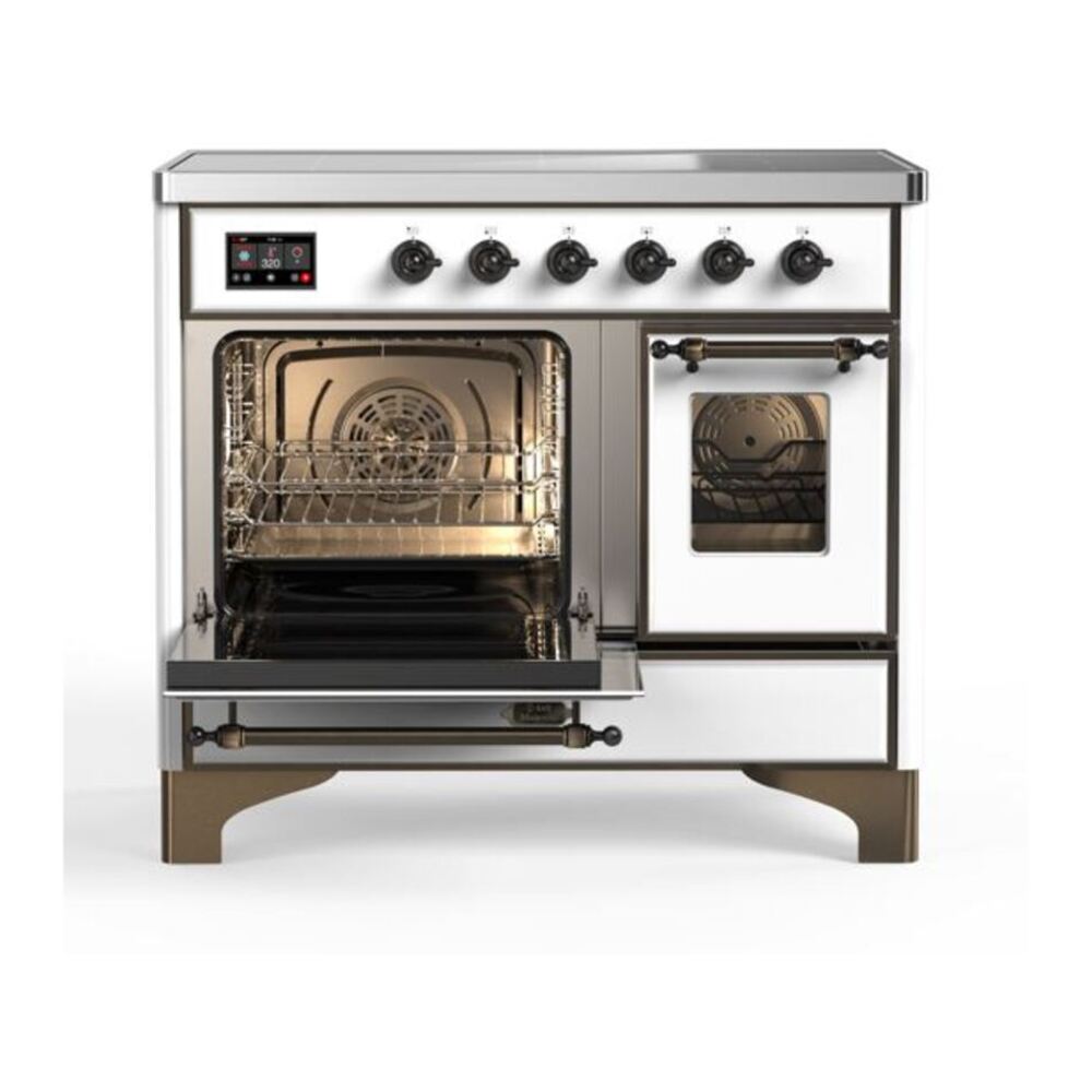 ILVE UMDI10NS3WHB Majestic II 40 inch Induction Range with 6 Elements, Booster Function, Bridge Control, Residual Heat Indicator (Triple Glass Door, White, Burnished) 6 ILVE_UMDI10NS3WHB_Majestic_II_40_Induction_Range_Left_Angle
