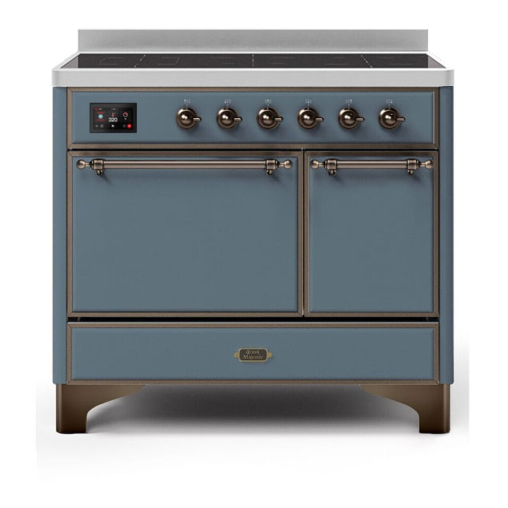 ILVE UMDI10QNS3BGB Majestic II 40 inch Induction Range with 6 Elements, Booster Function, Bridge Control, Residual Heat Indicator (Solid Door, Blue Grey, Burnished) 1 UMDI10QNS3BGB