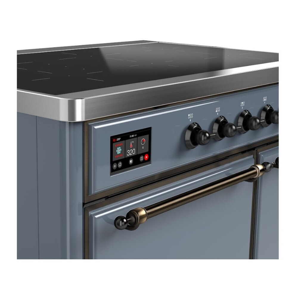 ILVE UMDI10QNS3BGB Majestic II 40 inch Induction Range with 6 Elements, Booster Function, Bridge Control, Residual Heat Indicator (Solid Door, Blue Grey, Burnished) 5 ILVE UMDI10F close up details
