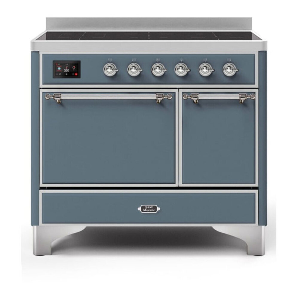 ILVE UMDI10QNS3BGC Majestic II 40 inch Induction Range with 6 Elements, Booster Function, Bridge Control, Residual Heat Indicator (Solid Door, Blue Grey, Chrome) 1 UMDI10QNS3BGC