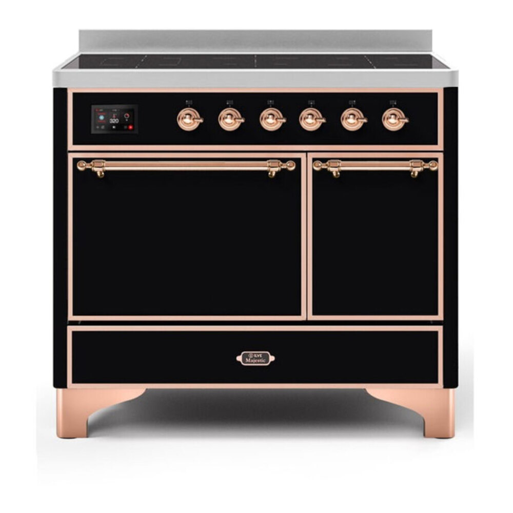 ILVE UMDI10QNS3BKP Majestic II 40 inch Induction Range with 6 Elements, Booster Function, Bridge Control, Residual Heat Indicator (Solid Door, Glossy Black, Copper) 1 UMDI10QNS3BKP