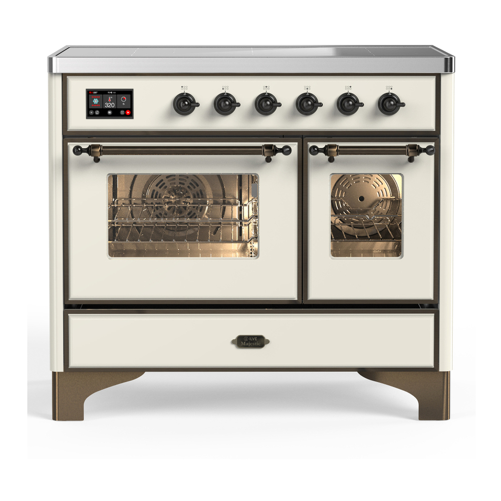 ILVE UMDIB40NR3AWB Majestic III 40 inch Induction Range with 6 Elements, 3.82 cu. ft. Total Oven Capacity (Triple Glass Door, Antique White, Burnished) 1 UMDIB40NR3AWB