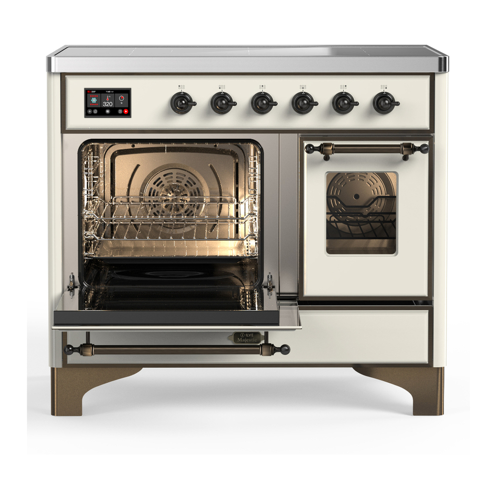 ILVE UMDIB40NR3AWB Majestic III 40 inch Induction Range with 6 Elements, 3.82 cu. ft. Total Oven Capacity (Triple Glass Door, Antique White, Burnished) 3 ILVE-UMDIB40NR3AWB-Primary Oven Open View
