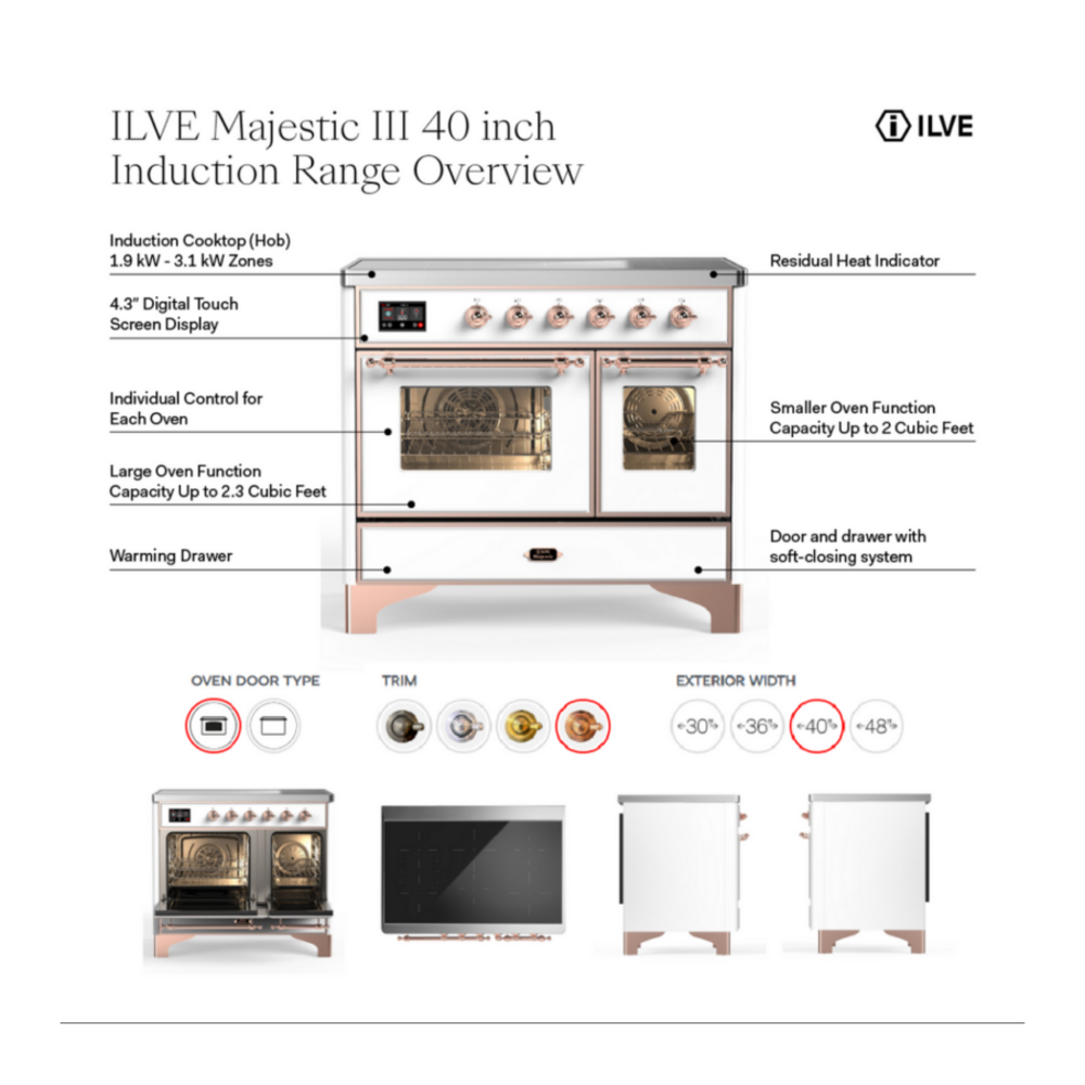 ILVE UMDIB40N Majestic III 40 inch Induction Range with 6 Elements, 3.82 cu. ft. Total Oven Capacity