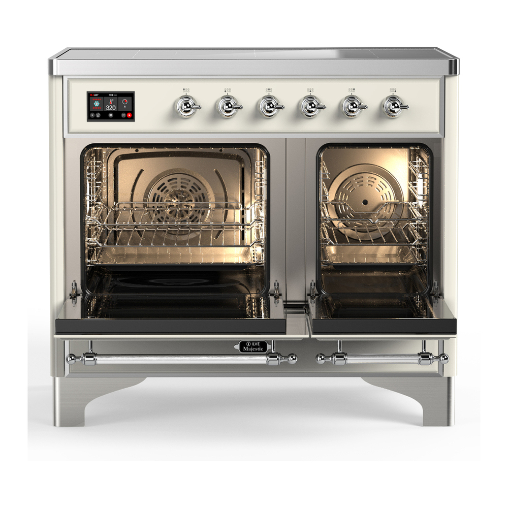 ILVE UMDIB40NR3AWC Majestic III 40 inch Induction Range with 6 Elements, 3.82 cu. ft. Total Oven Capacity (Triple Glass Door, Antique White, Chrome) 2 ILVE-UMDIB40NR3AWC-Double Oven Open View