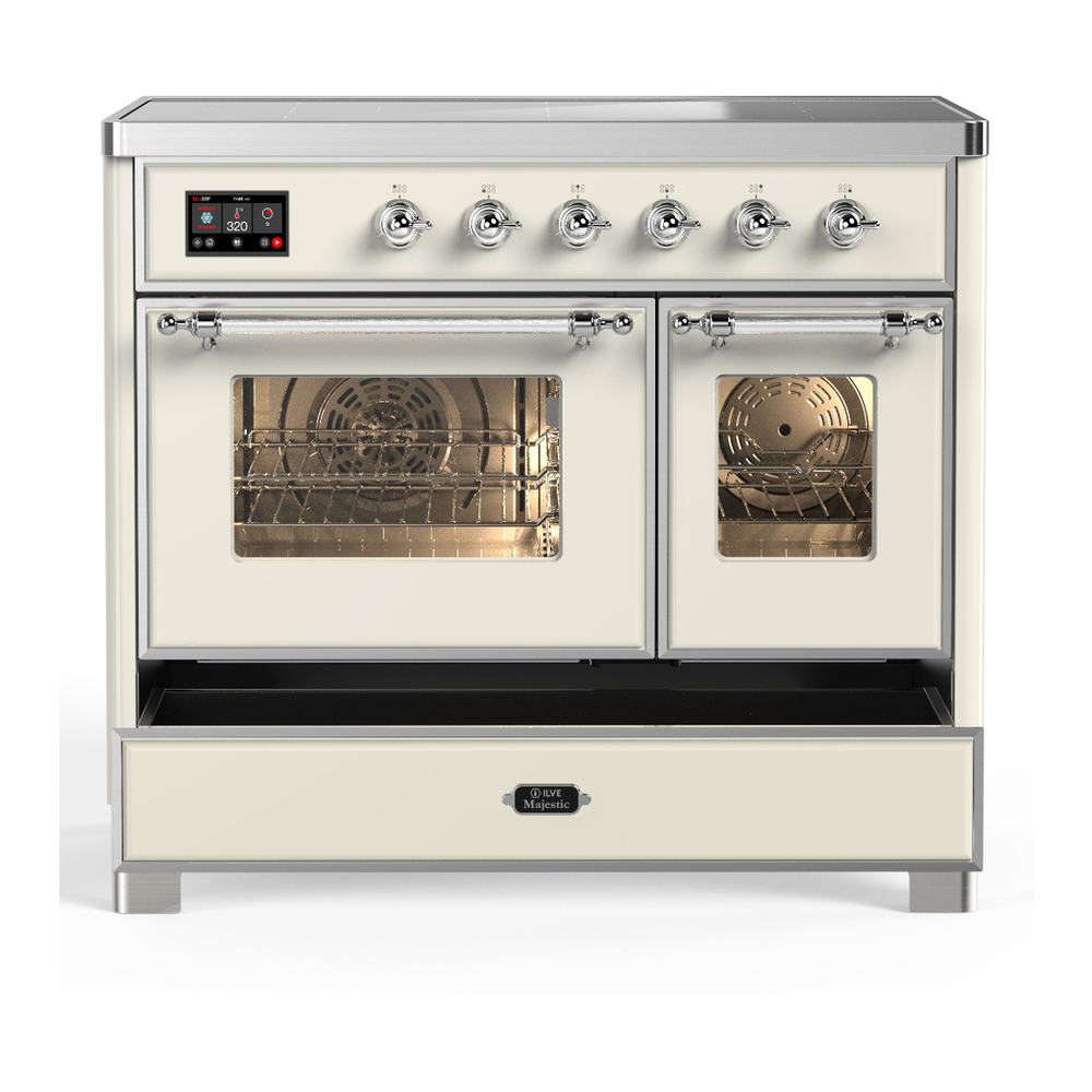 ILVE UMDIB40NR3AWC Majestic III 40 inch Induction Range with 6 Elements, 3.82 cu. ft. Total Oven Capacity (Triple Glass Door, Antique White, Chrome) 5 ILVE-UMDIB40NR3AWC-Drawer Open View