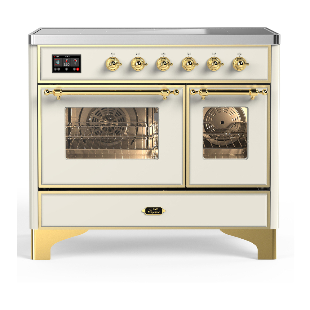 ILVE UMDIB40NR3AWG Majestic III 40 inch Induction Range with 6 Elements, 3.82 cu. ft. Total Oven Capacity (Triple Glass Door, Antique White, Brass) 1 UMDIB40NR3AWG