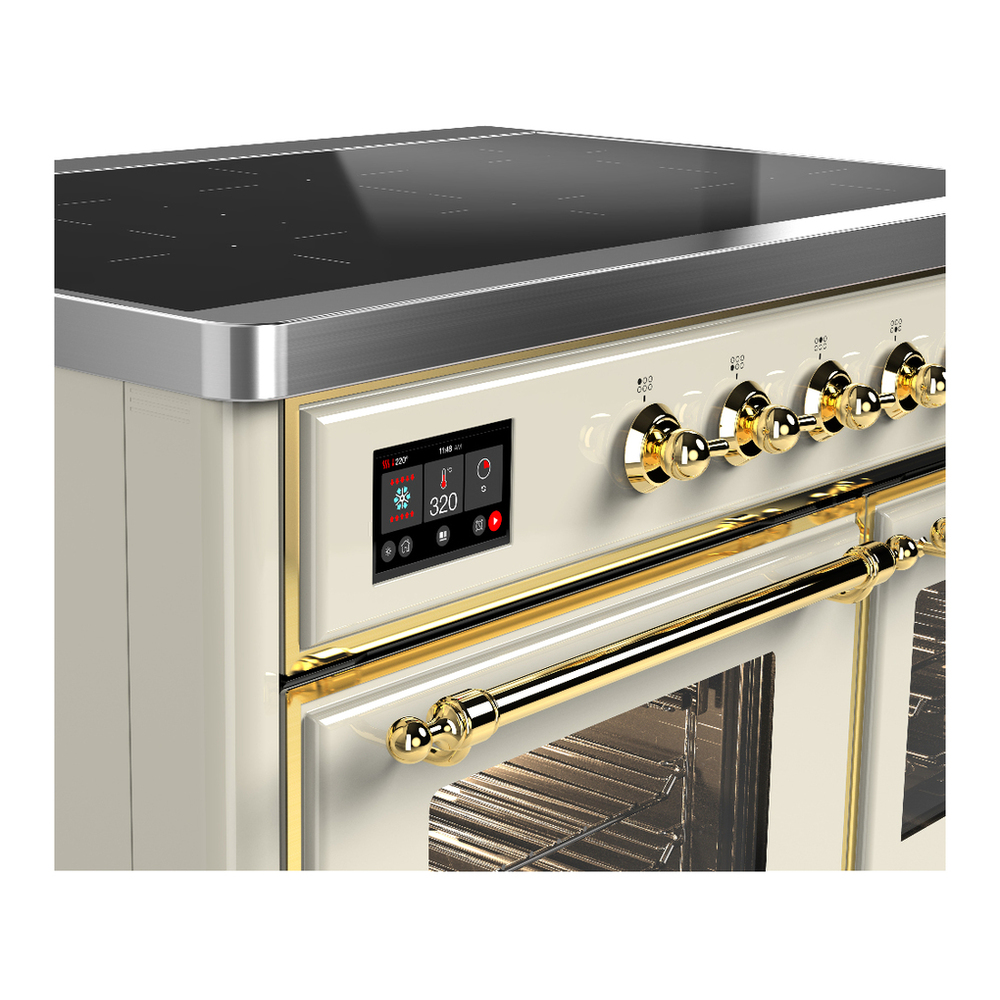 ILVE UMDIB40NR3AWG Majestic III 40 inch Induction Range with 6 Elements, 3.82 cu. ft. Total Oven Capacity (Triple Glass Door, Antique White, Brass) 7 ILVE-UMDIB40NR3AWG-Control Knobs View