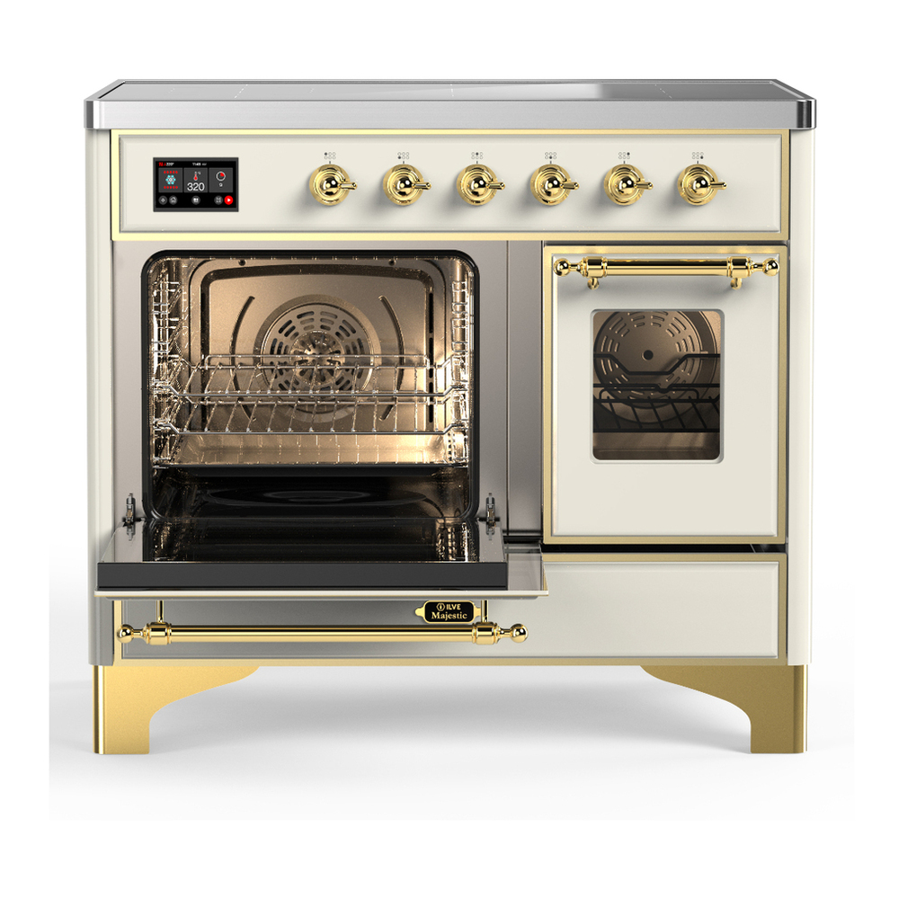 ILVE UMDIB40NR3AWG Majestic III 40 inch Induction Range with 6 Elements, 3.82 cu. ft. Total Oven Capacity (Triple Glass Door, Antique White, Brass) 3 ILVE-UMDIB40NR3AWG-Primary Oven Open View