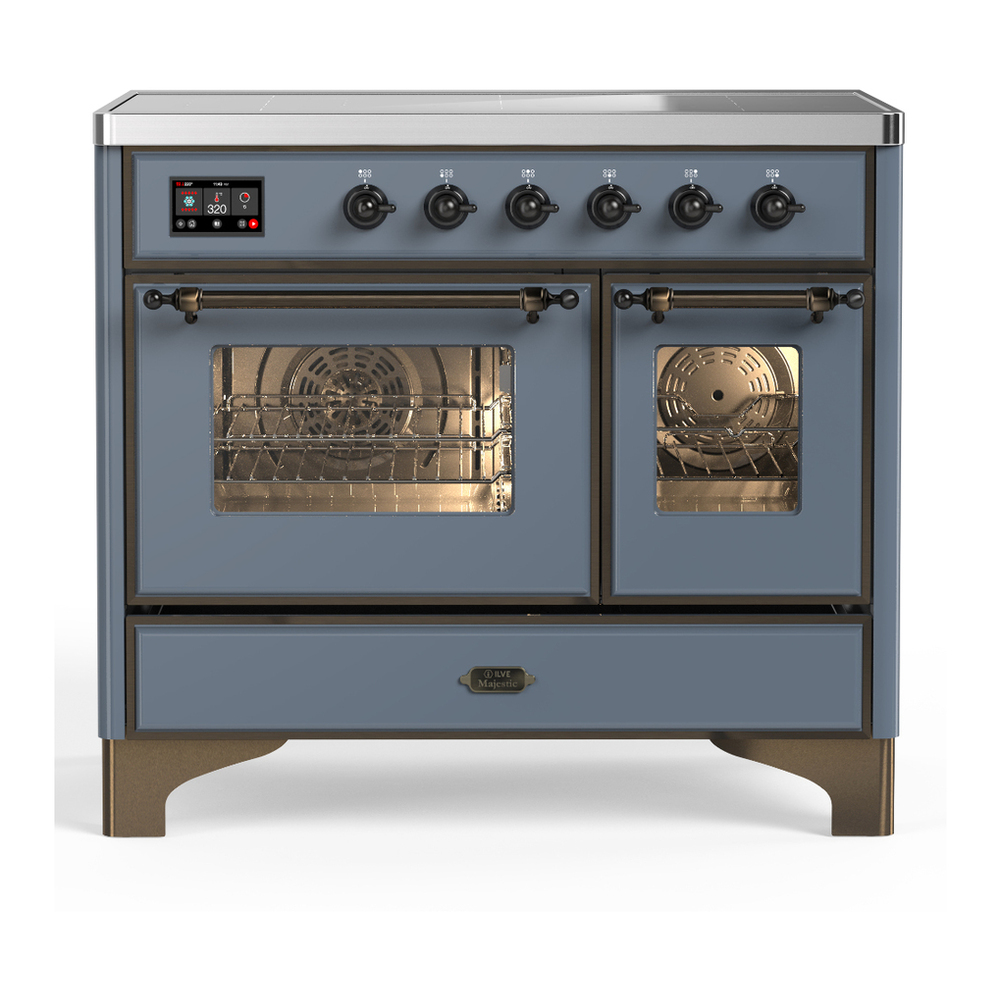 ILVE UMDIB40NR3BGB Majestic III 40 inch Induction Range with 6 Elements, 3.82 cu. ft. Total Oven Capacity (Triple Glass Door, Blue Grey, Burnished) 1 UMDIB40NR3BGB