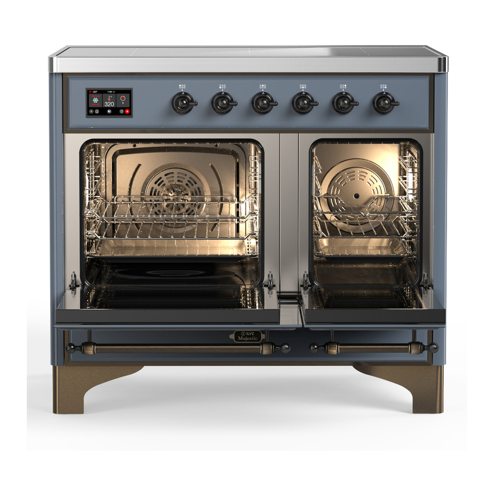 ILVE UMDIB40NR3BGB Majestic III 40 inch Induction Range with 6 Elements, 3.82 cu. ft. Total Oven Capacity (Triple Glass Door, Blue Grey, Burnished) 2 ILVE-UMDIB40NR3BGB-Double Oven Open View