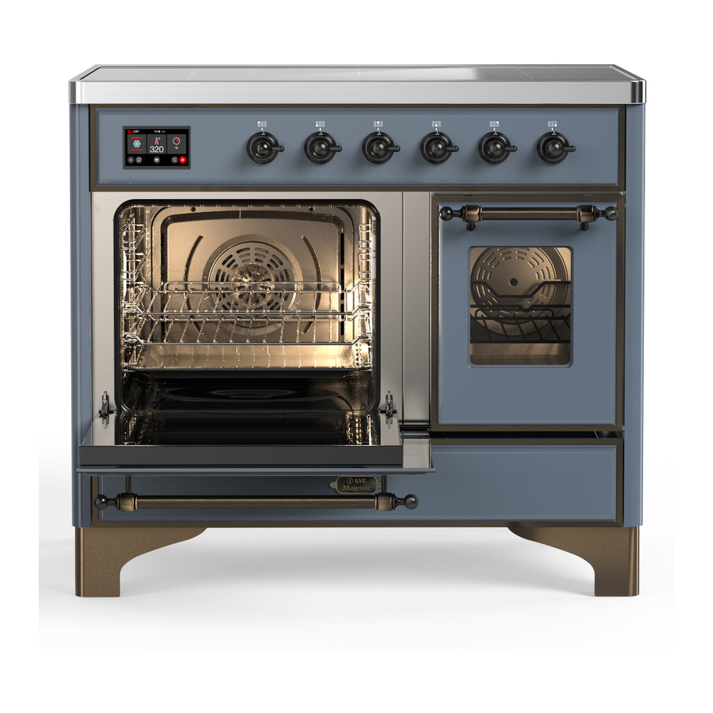 ILVE UMDIB40NR3BGB Majestic III 40 inch Induction Range with 6 Elements, 3.82 cu. ft. Total Oven Capacity (Triple Glass Door, Blue Grey, Burnished) 3 ILVE-UMDIB40NR3BGB-Primary Oven Open View