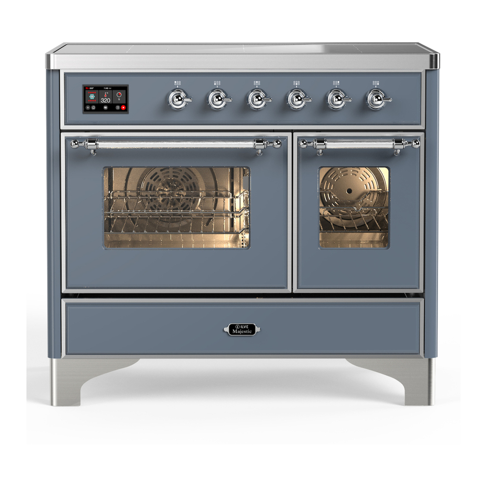 ILVE UMDIB40NR3BGC Majestic III 40 inch Induction Range with 6 Elements, 3.82 cu. ft. Total Oven Capacity (Triple Glass Door, Blue Grey, Chrome) 1 UMDIB40NR3BGC