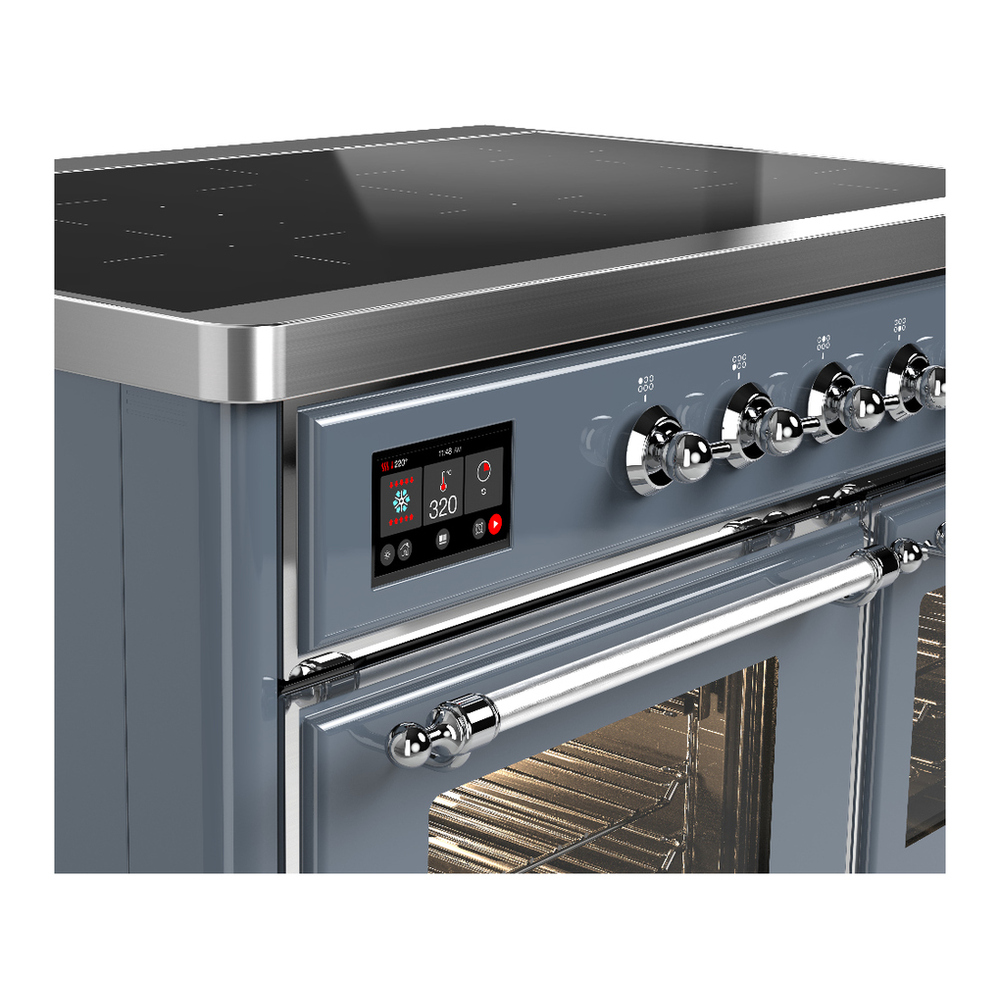 ILVE UMDIB40NR3BGC Majestic III 40 inch Induction Range with 6 Elements, 3.82 cu. ft. Total Oven Capacity (Triple Glass Door, Blue Grey, Chrome) 7 ILVE-UMDIB40NR3BGC-Control Knobs View