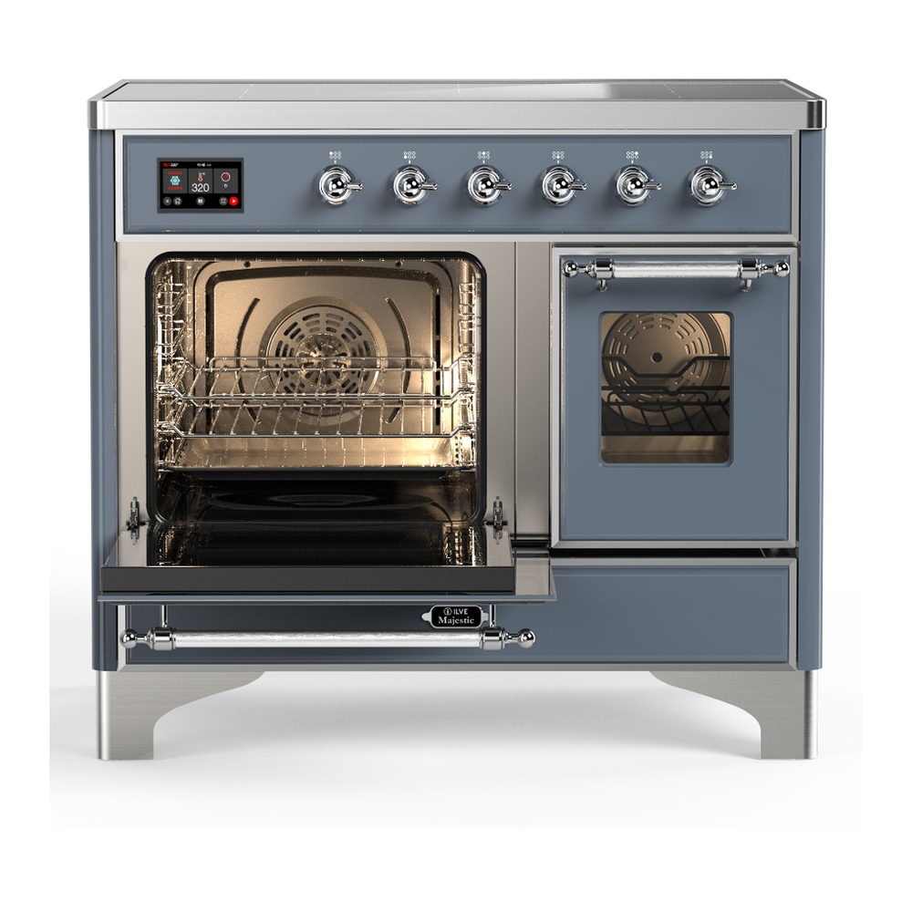 ILVE UMDIB40NR3BGC Majestic III 40 inch Induction Range with 6 Elements, 3.82 cu. ft. Total Oven Capacity (Triple Glass Door, Blue Grey, Chrome) 3 ILVE-UMDIB40NR3BGC-Primary Oven Open View