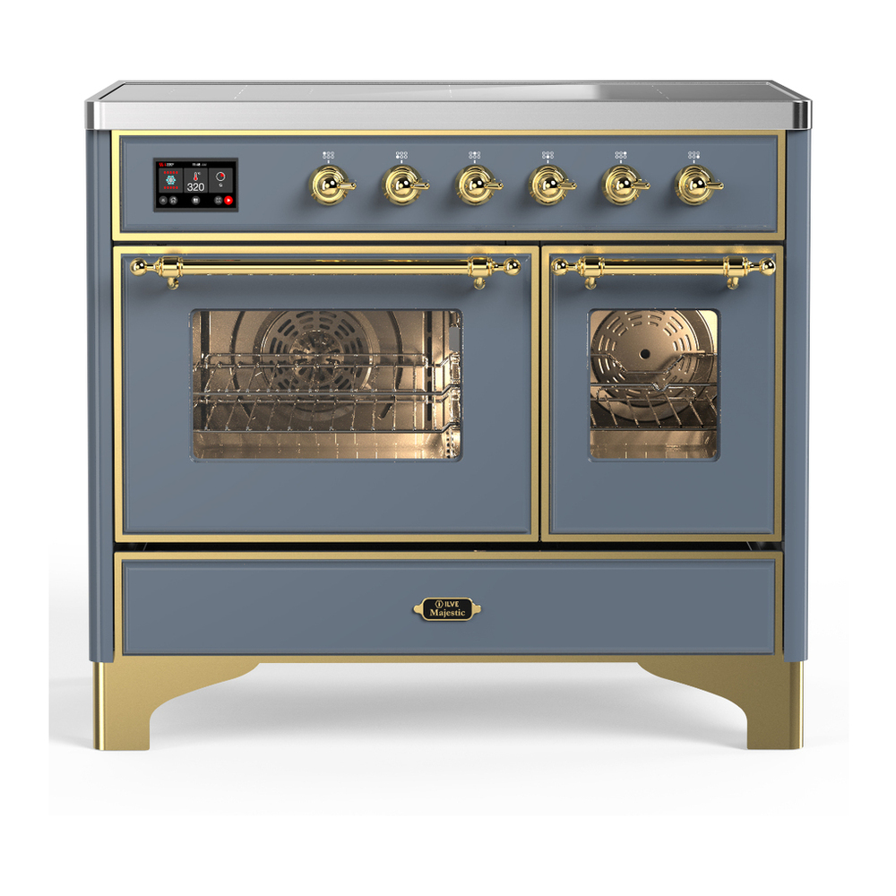 ILVE UMDIB40NR3BGG Majestic III 40 inch Induction Range with 6 Elements, 3.82 cu. ft. Total Oven Capacity (Triple Glass Door, Blue Grey, Brass) 1 UMDIB40NR3BGG