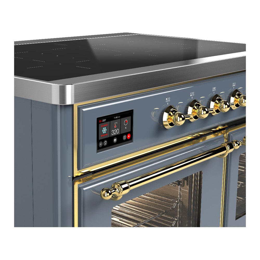 ILVE UMDIB40NR3BGG Majestic III 40 inch Induction Range with 6 Elements, 3.82 cu. ft. Total Oven Capacity (Triple Glass Door, Blue Grey, Brass) 7 ILVE-UMDIB40NR3BGG-Control Knobs View
