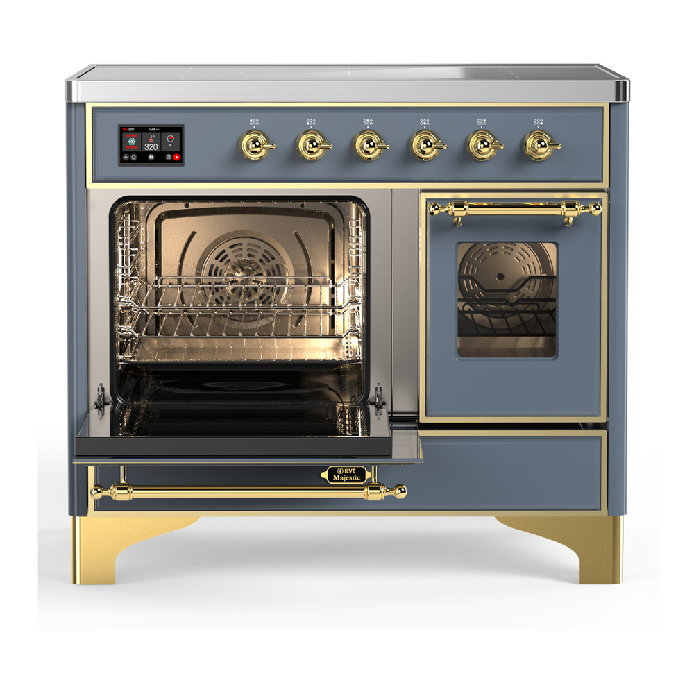 ILVE UMDIB40NR3BGG Majestic III 40 inch Induction Range with 6 Elements, 3.82 cu. ft. Total Oven Capacity (Triple Glass Door, Blue Grey, Brass) 3 ILVE-UMDIB40NR3BGG-Primary Oven Open View