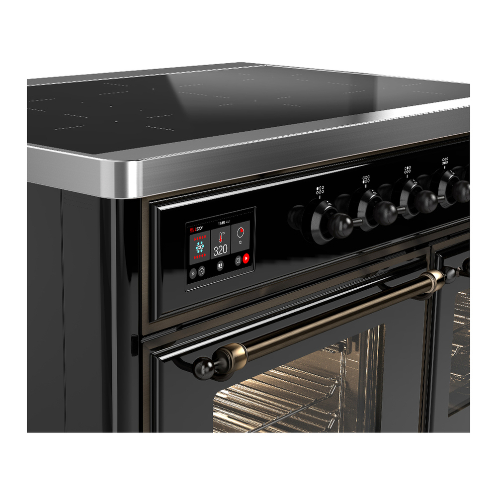 ILVE UMDIB40NR3BKB Majestic III 40 inch Induction Range with 6 Elements, 3.82 cu. ft. Total Oven Capacity (Triple Glass Door, Glossy Black, Burnished) 7 ILVE-UMDIB40NR3BKB-Control Knobs View