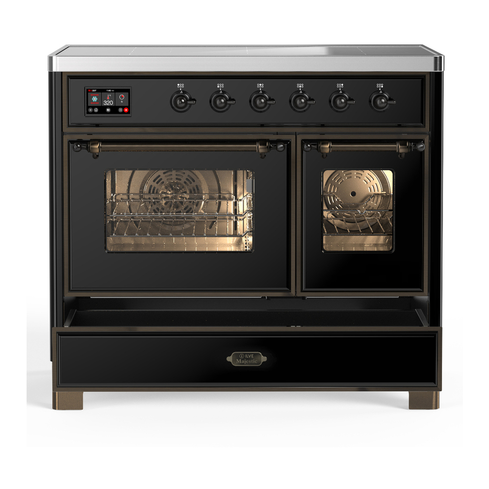 ILVE UMDIB40NR3BKB Majestic III 40 inch Induction Range with 6 Elements, 3.82 cu. ft. Total Oven Capacity (Triple Glass Door, Glossy Black, Burnished) 5 ILVE-UMDIB40NR3BKB-Drawer Open View