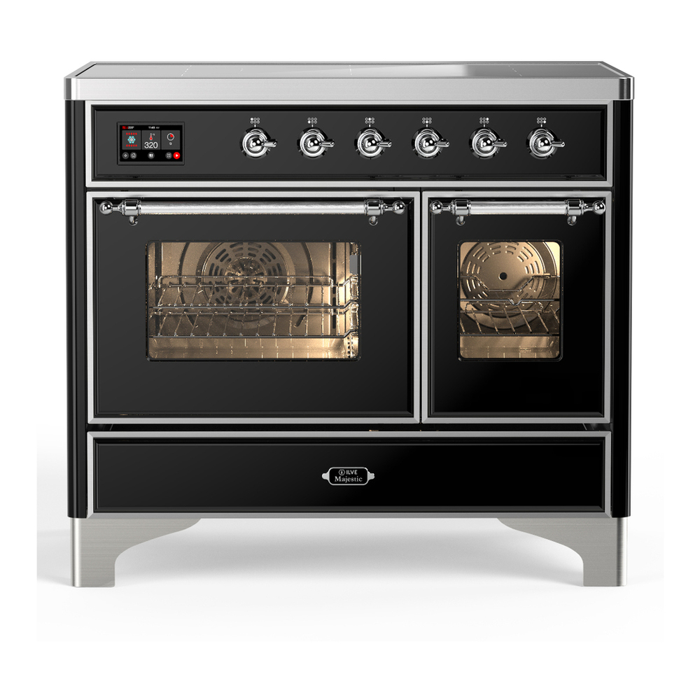 ILVE UMDIB40NR3BKC Majestic III 40 inch Induction Range with 6 Elements, 3.82 cu. ft. Total Oven Capacity (Triple Glass Door, Glossy Black, Chrome) 1 UMDIB40NR3BKC
