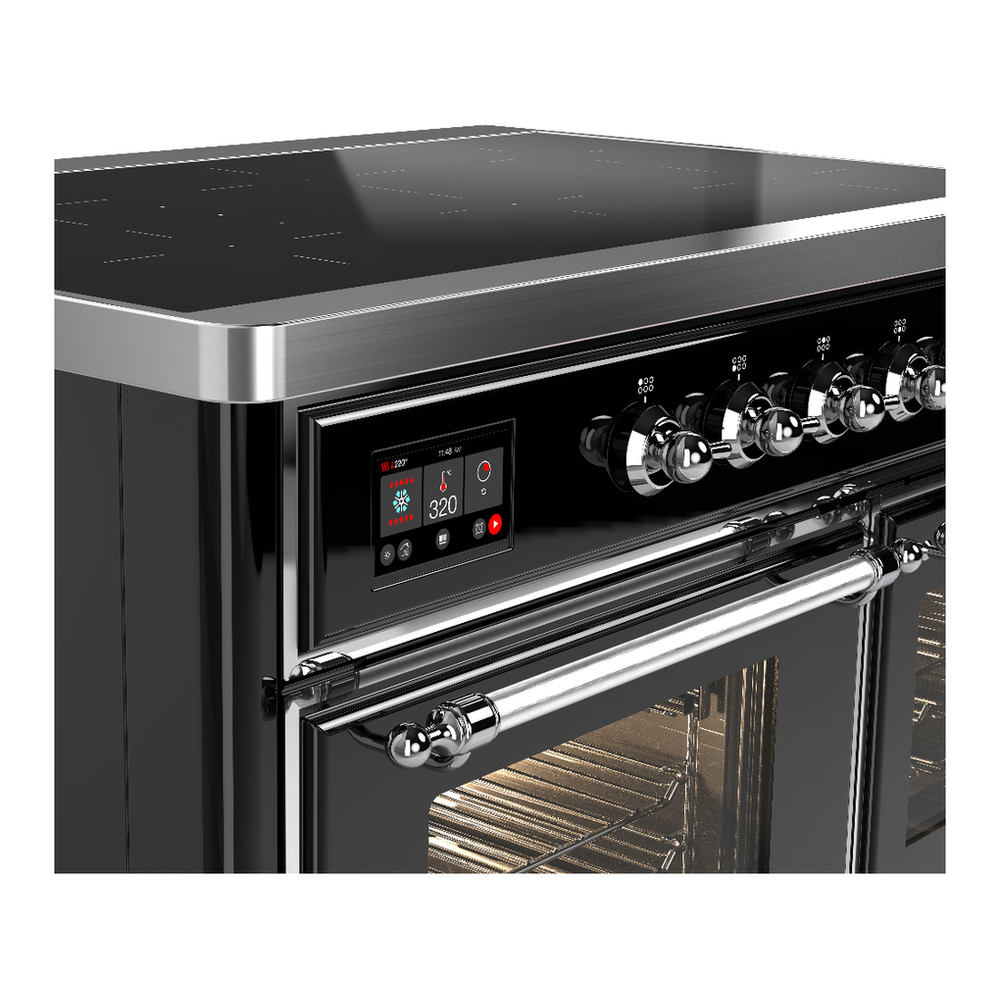 ILVE UMDIB40NR3BKC Majestic III 40 inch Induction Range with 6 Elements, 3.82 cu. ft. Total Oven Capacity (Triple Glass Door, Glossy Black, Chrome) 7 ILVE-UMDIB40NR3BKC-Control Knobs View