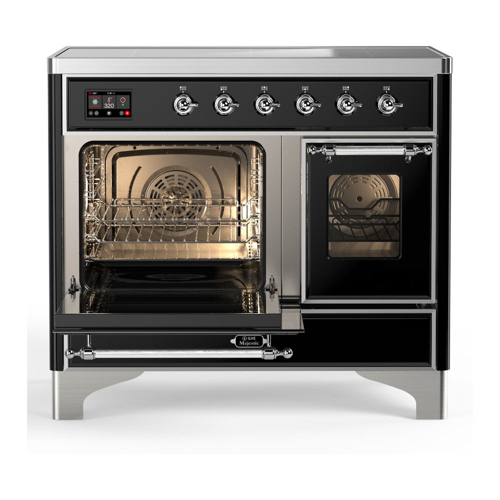 ILVE UMDIB40NR3BKC Majestic III 40 inch Induction Range with 6 Elements, 3.82 cu. ft. Total Oven Capacity (Triple Glass Door, Glossy Black, Chrome) 3 ILVE-UMDIB40NR3BKC-Primary Oven Open View