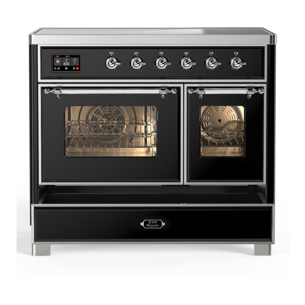 ILVE UMDIB40NR3BKC Majestic III 40 inch Induction Range with 6 Elements, 3.82 cu. ft. Total Oven Capacity (Triple Glass Door, Glossy Black, Chrome) 5 ILVE-UMDIB40NR3BKC-Drawer Open View