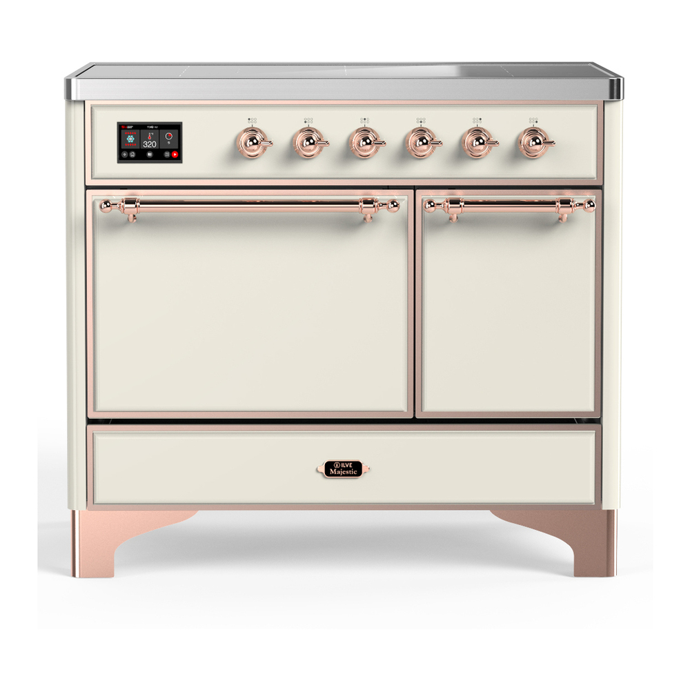ILVE UMDIB40QNR3AWP Majestic III 40 inch Induction Range with 6 Elements, 3.82 cu. ft. Total Oven Capacity (Solid Door, Antique White, Copper) 1 UMDIB40QNR3AWP