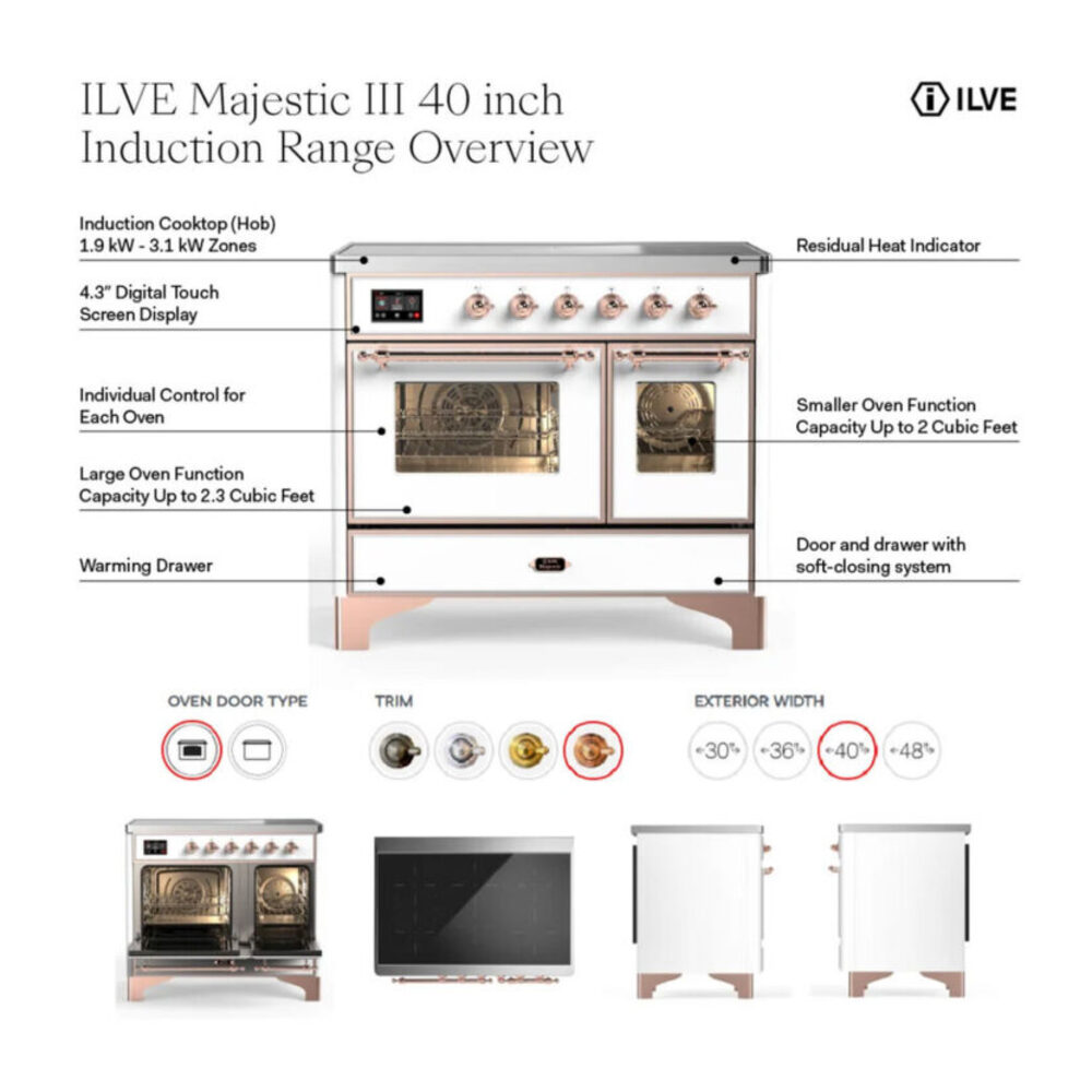 ILVE UMDIB40N Majestic III 40 inch Induction Range with 6 Elements, 3.82 cu. ft. Total Oven Capacity