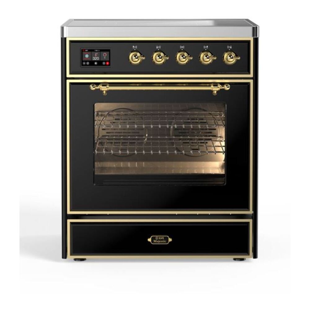 ILVE UMI30NE3BKG Majestic II 30 inch Induction Range with 4 Elements, 4 cu. ft. Oven Capacity (Triple Glass Door, Glossy Black, Brass) 1 UMI30NE3BKG