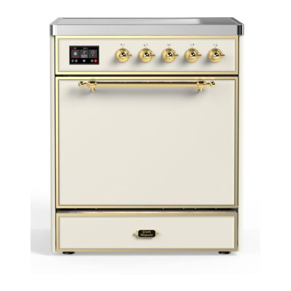 ILVE UMI30QNE3AWG Majestic II 30 inch Induction Range with 4 Elements, 4 cu. ft. Oven Capacity (Solid Door, Antique White, Brass) 1 UMI30QNE3AWG