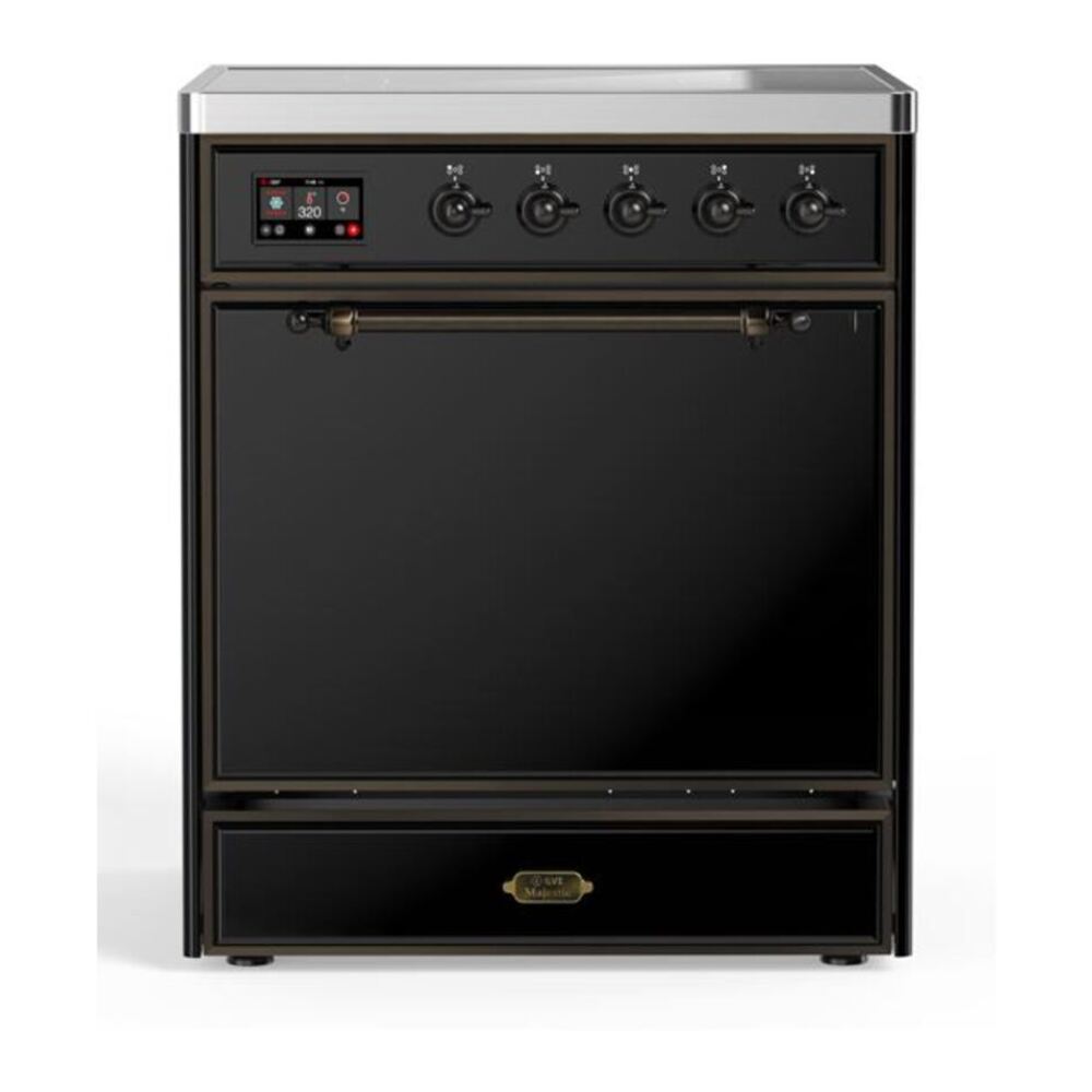 ILVE UMI30QNE3BKB Majestic II 30 inch Induction Range with 4 Elements, 4 cu. ft. Oven Capacity (Solid Door, Glossy Black, Burnished) 1 UMI30QNE3BKB
