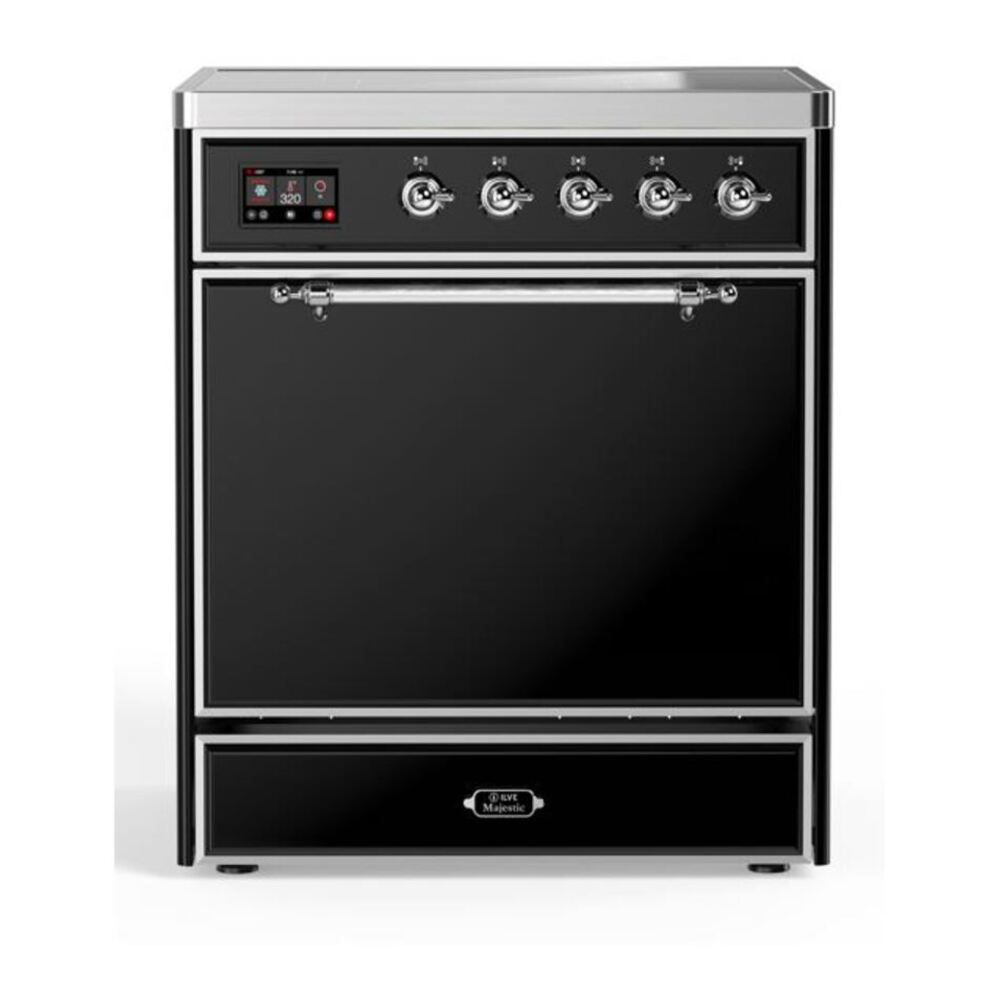 ILVE UMI30QNE3BKC Majestic II 30 inch Induction Range with 4 Elements, 4 cu. ft. Oven Capacity (Solid Door, Glossy Black, Chrome) 1 UMI30QNE3BKC
