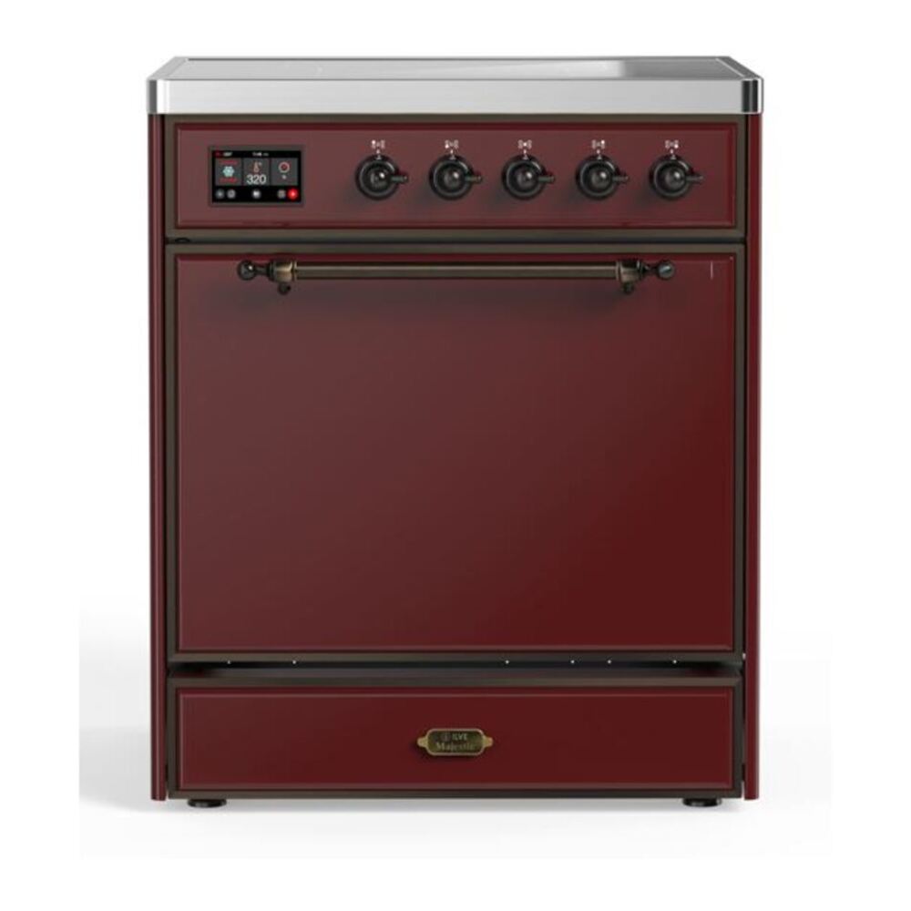 ILVE UMI30QNE3BUB Majestic II 30 inch Induction Range with 4 Elements, 4 cu. ft. Oven Capacity (Solid Door, Burgundy, Burnished) 1 UMI30QNE3BUB