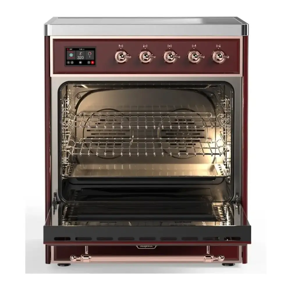 ILVE UMI30QNE3BUP Majestic II 30 inch Induction Range with 4 Elements, 4 cu. ft. Oven Capacity (Solid Door, Burgundy, Copper) 5 ILVE UMI30QNE3BUP door opened