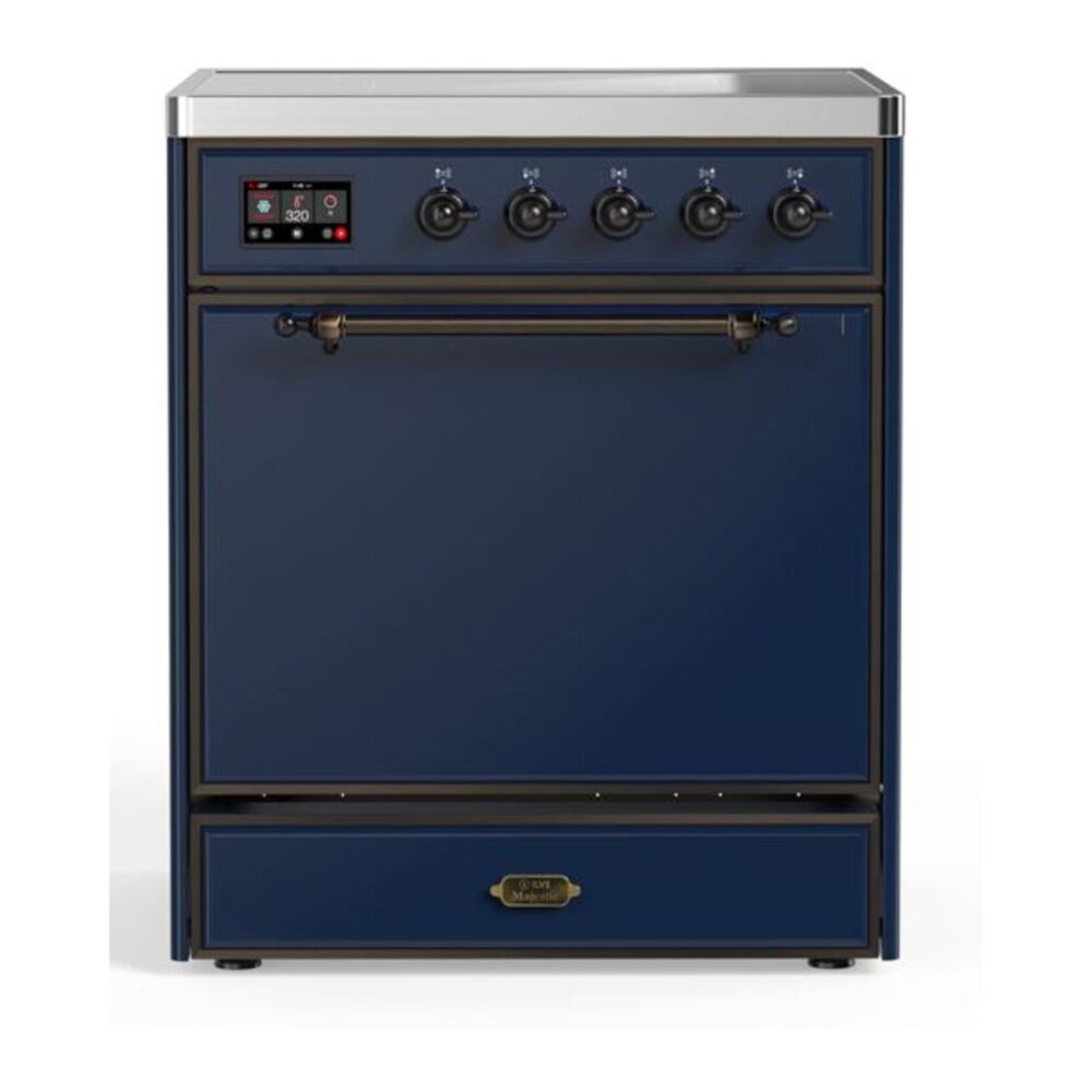 ILVE UMI30QNE3MBB Majestic II 30 inch Induction Range with 4 Elements, 4 cu. ft. Oven Capacity (Solid Door, Midnight Blue, Burnished) 1 UMI30QNE3MBB