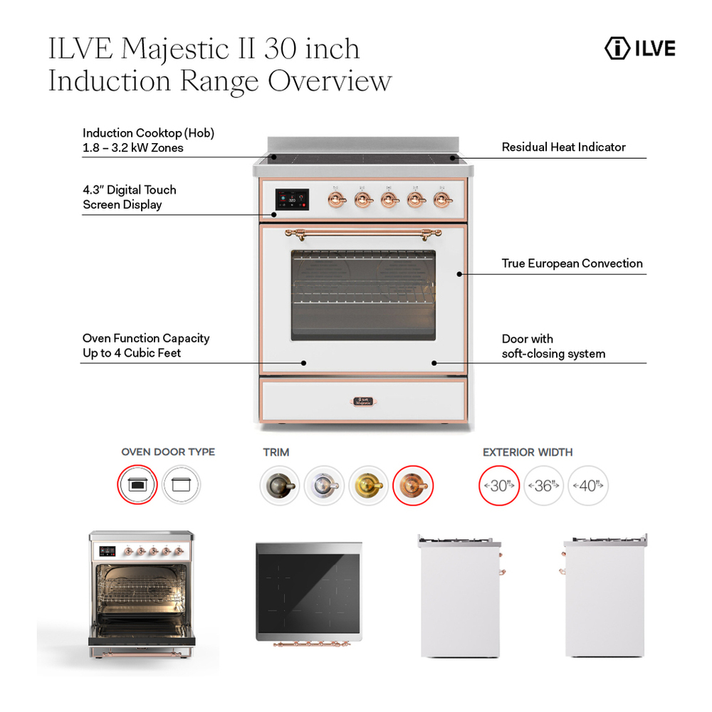 ILVE UMI30QNE3MBB Majestic II 30 inch Induction Range with 4 Elements, 4 cu. ft. Oven Capacity (Solid Door, Midnight Blue, Burnished) 2 ILVE Majestic 30 inch Range Overview