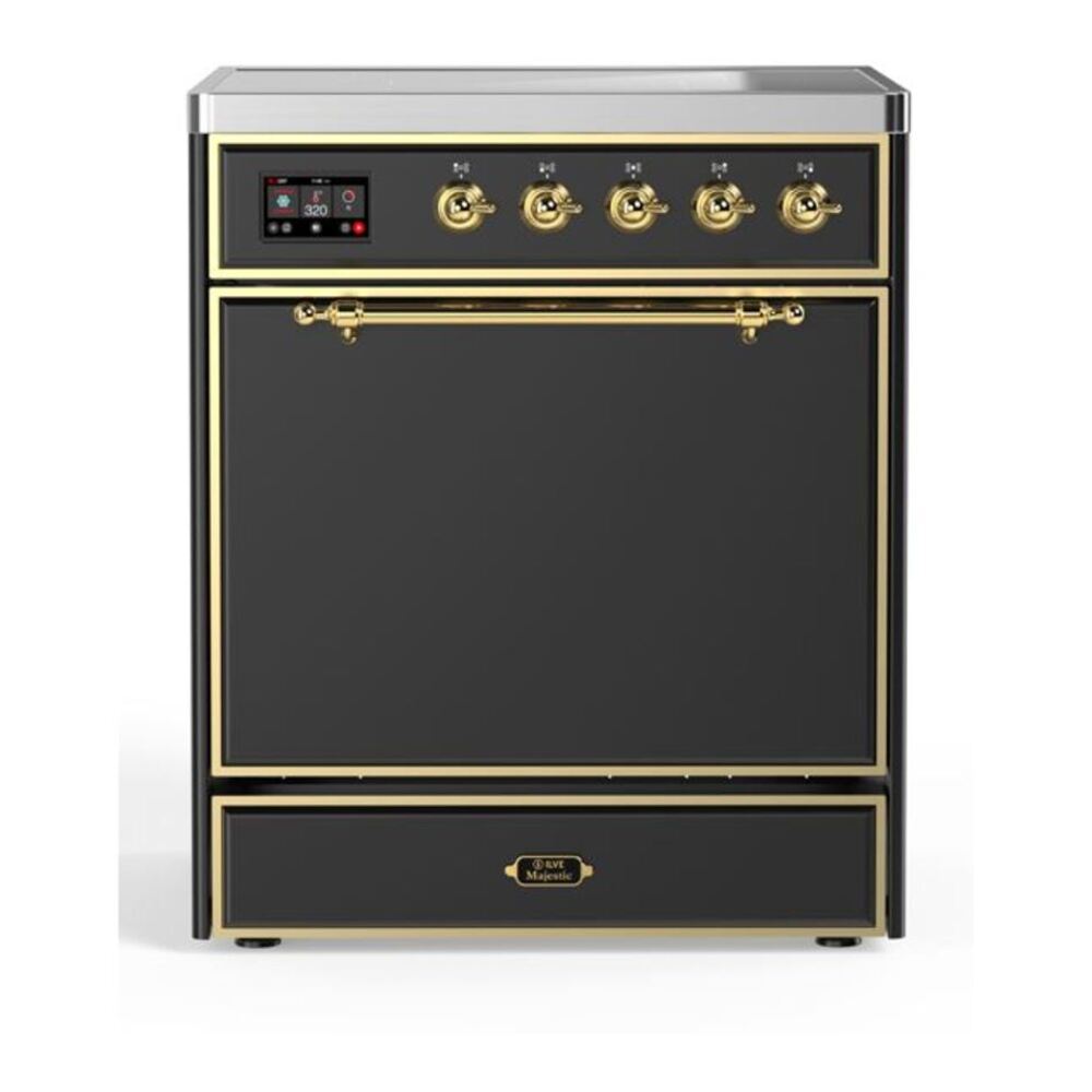 ILVE UMI30QNE3MGG Majestic II 30 inch Induction Range with 4 Elements, 4 cu. ft. Oven Capacity (Solid Door, Graphite Matte, Brass) 1 UMI30QNE3MGG