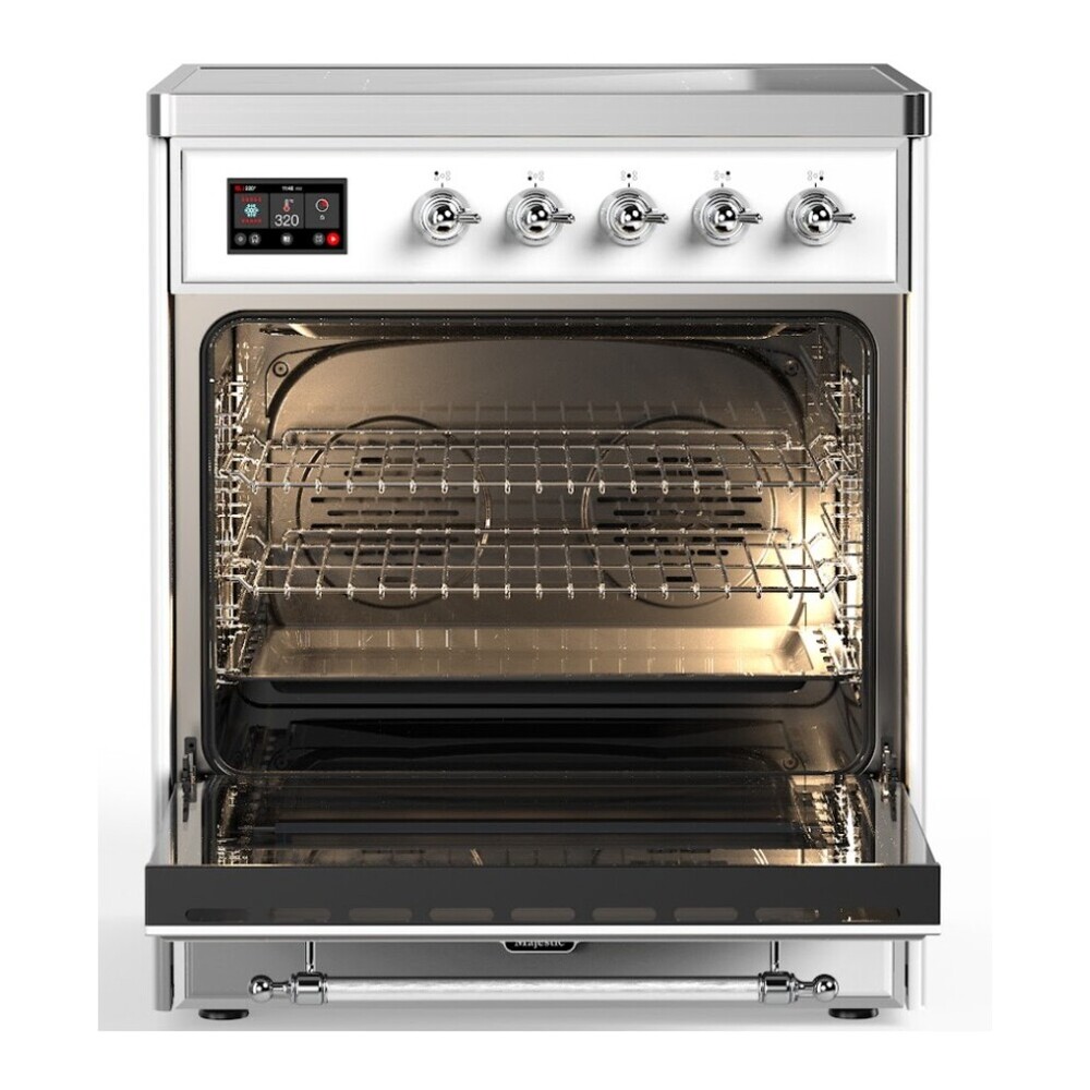 ILVE UMI30QNE3WHC Majestic II 30 inch Induction Range with 4 Elements, 4 cu. ft. Oven Capacity (Solid Door, White, Chrome) 5 ILVE_UMI30QNE3WHC_Majestic_II_30"_Induction_Range_Front_View