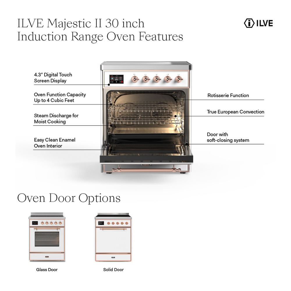 ILVE UMI30QNE3WHC Majestic II 30 inch Induction Range with 4 Elements, 4 cu. ft. Oven Capacity (Solid Door, White, Chrome) 3 ILVE Majestic 30 inch Range Overview