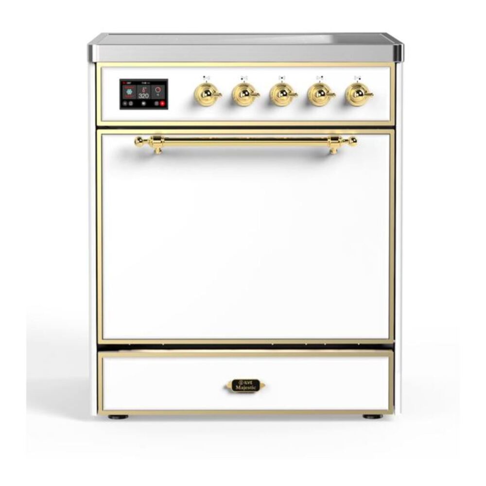 ILVE UMI30QNE3WHG Majestic II 30 inch Induction Range with 4 Elements, 4 cu. ft. Oven Capacity (Solid Door, White, Brass) 1 UMI30QNE3WHG