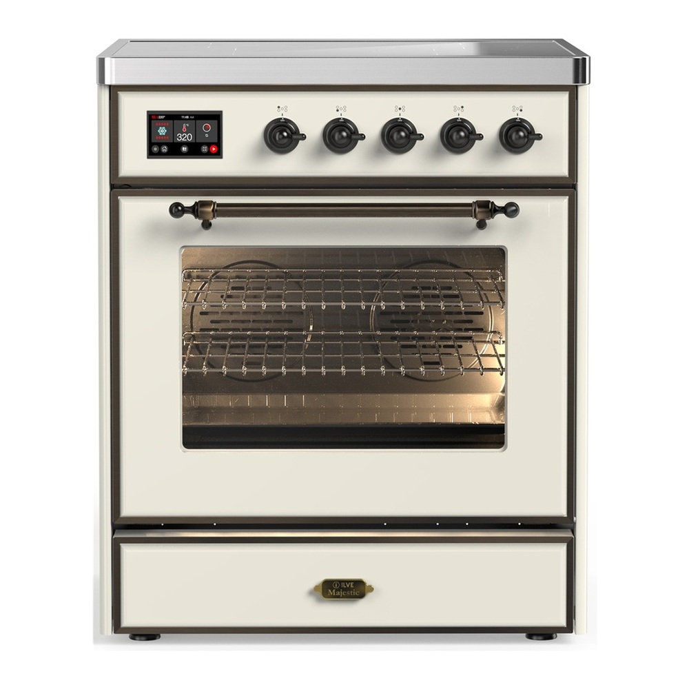 ILVE UMIB30NR3AWB Majestic III 30 inch Induction Range with 4 Elements, 4 cu. ft. Oven Capacity (Triple Glass Door, Antique White, Burnished) 1 UMIB30NR3AWB