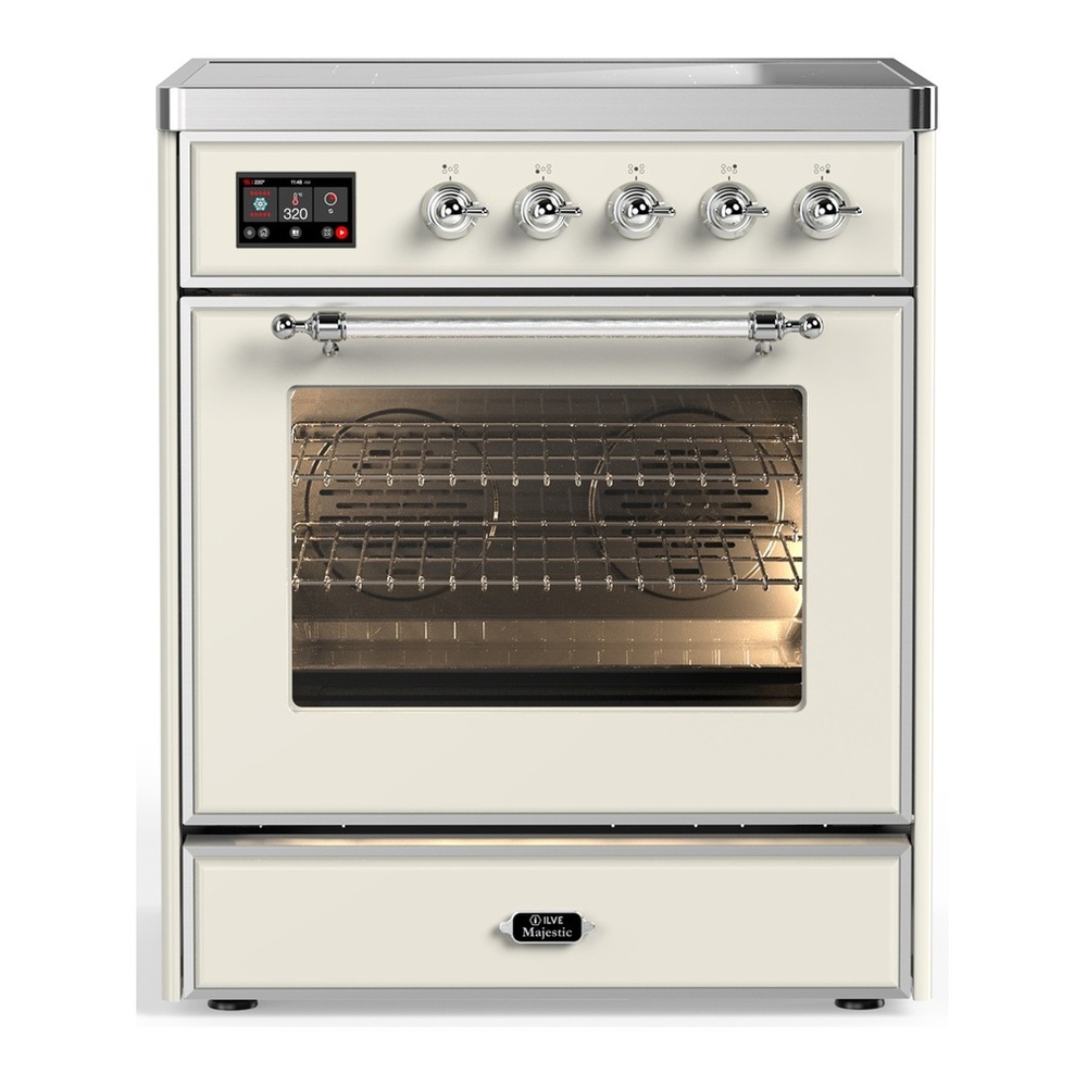 ILVE UMIB30NR3AWC Majestic III 30 inch Induction Range with 4 Elements, 4 cu. ft. Oven Capacity (Triple Glass Door, Antique White, Chrome) 1 UMIB30NR3AWC