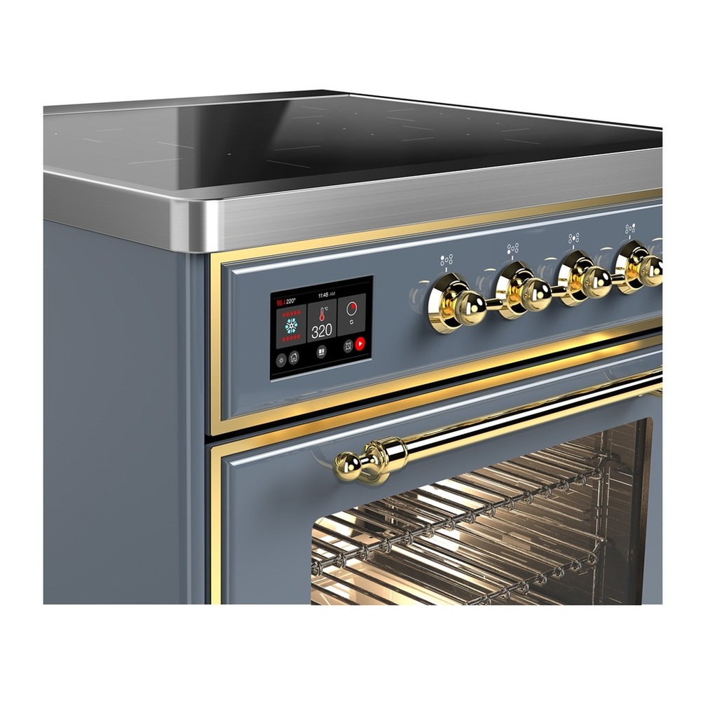 ILVE UMIB30NR3BGG Majestic III 30 inch Induction Range with 4 Elements, 4 cu. ft. Oven Capacity (Triple Glass Door, Blue Grey, Brass) 2 UMIB30NR3BGG-Brass