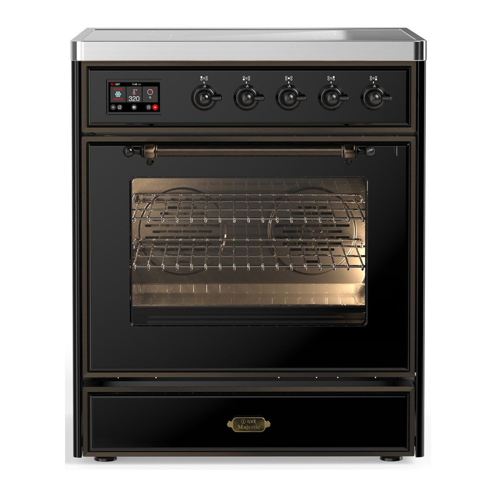 ILVE UMIB30NR3BKB Majestic III 30 inch Induction Range with 4 Elements, 4 cu. ft. Oven Capacity (Triple Glass Door, Glossy Black, Burnished) 1 UMIB30NR3BKB