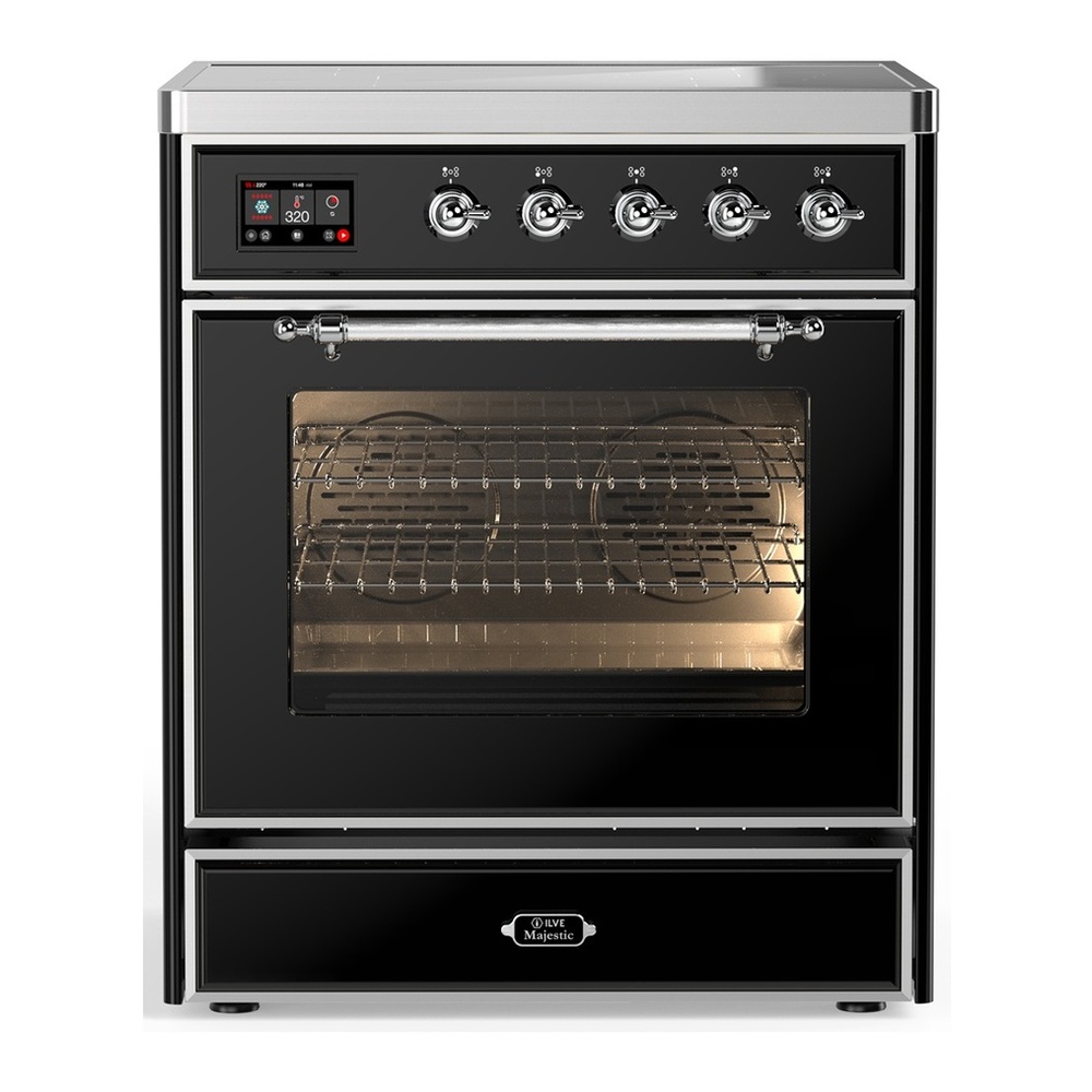 ILVE UMIB30NR3BKC Majestic III 30 inch Induction Range with 4 Elements, 4 cu. ft. Oven Capacity (Triple Glass Door, Glossy Black, Chrome) 1 UMIB30NR3BKC